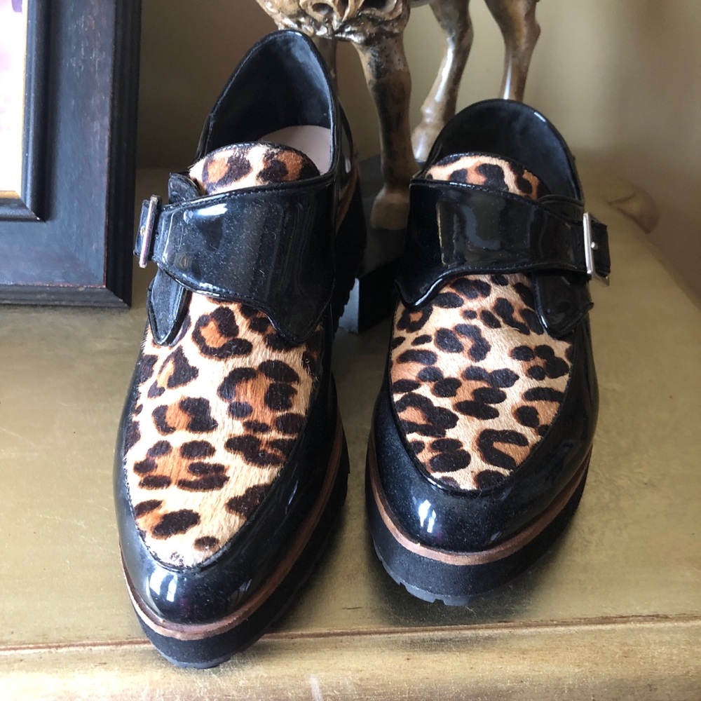 Aldo Leopard Print Loafers with Black Patent Leather